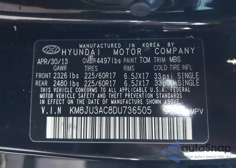 2013 Hyundai Tucson Gls из США, поврежденный, VIN KM8JU3AC8DU736505